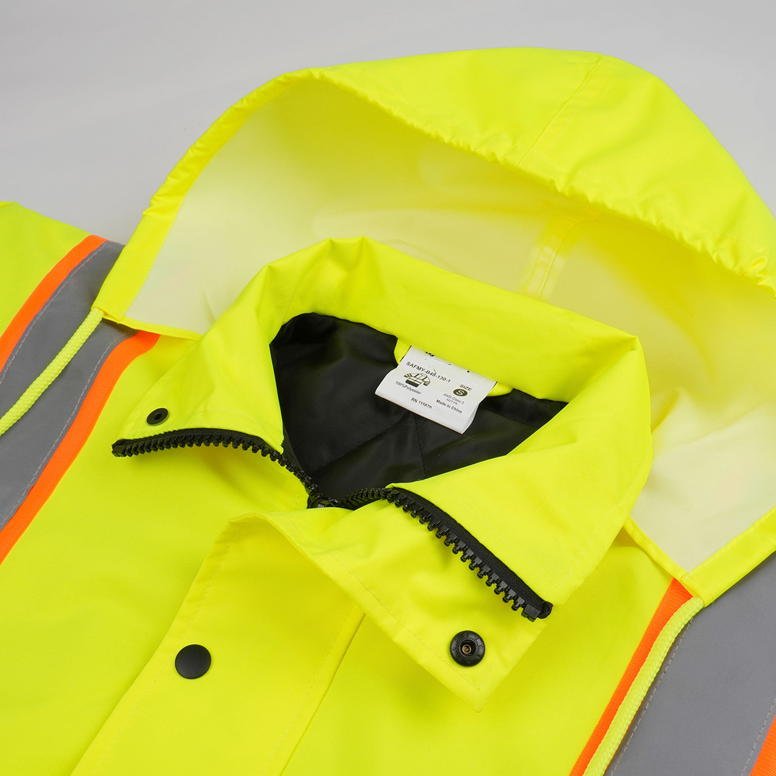 2- Tone Reflective Parka Jacket with Hood and Front Pockets