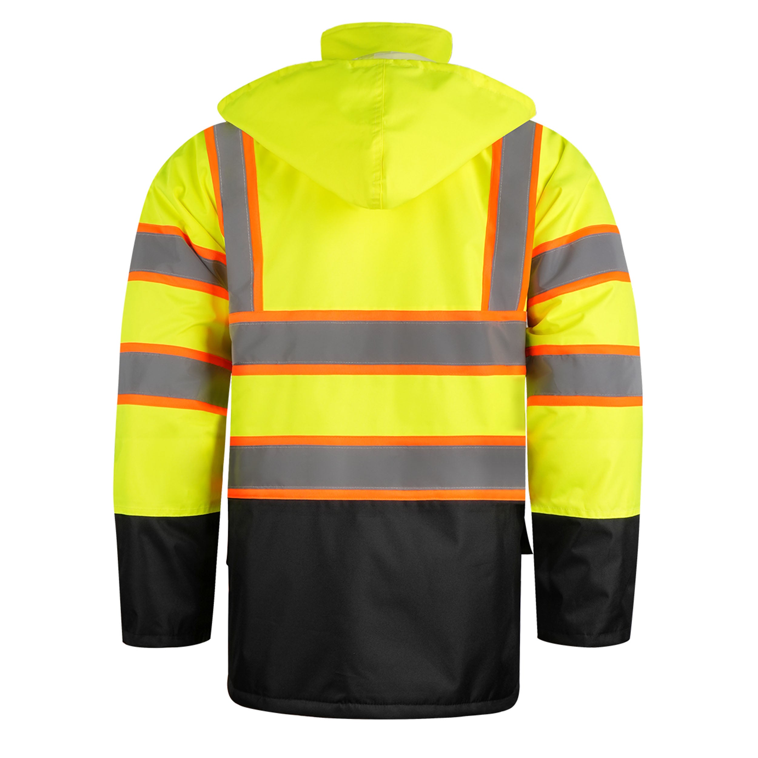 2- Tone Reflective Parka Jacket with Hood and Front Pockets