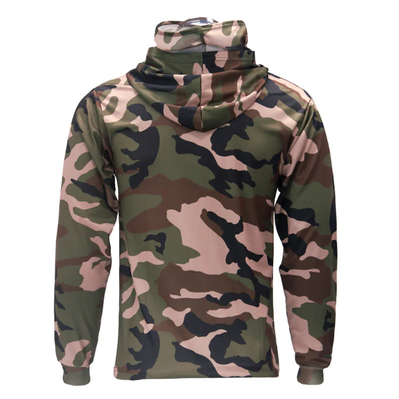Long Sleeve Hooded Work Shirt with Built-In Face Mask – Sun Protection Unisex Workwear