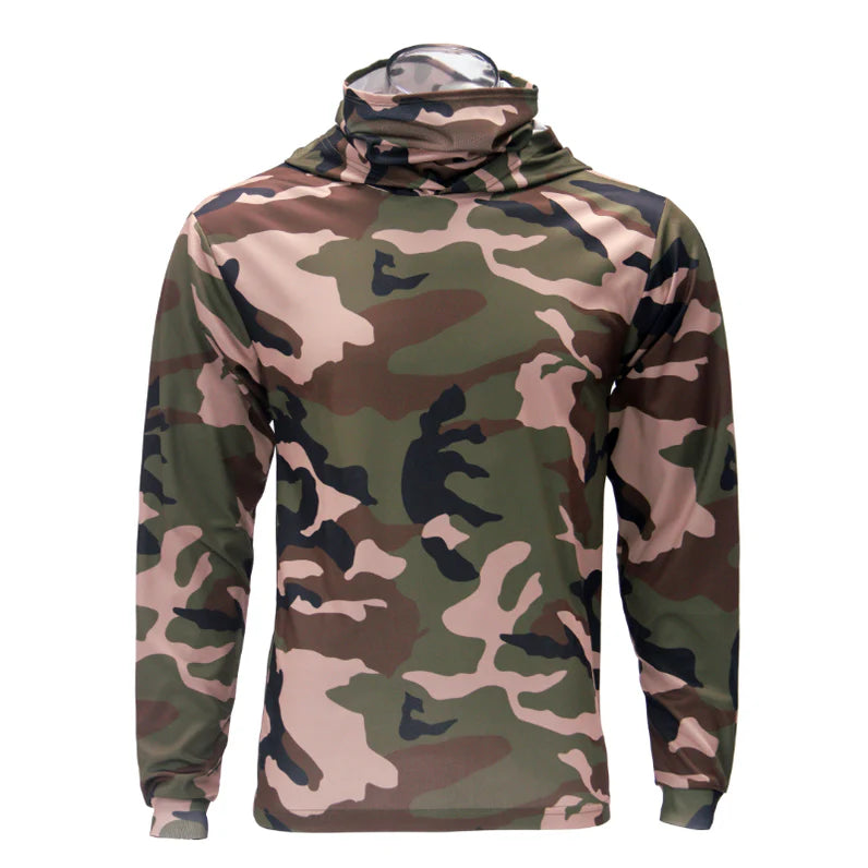 Long Sleeve Hooded Work Shirt with Built-In Face Mask – Sun Protection Unisex Workwear