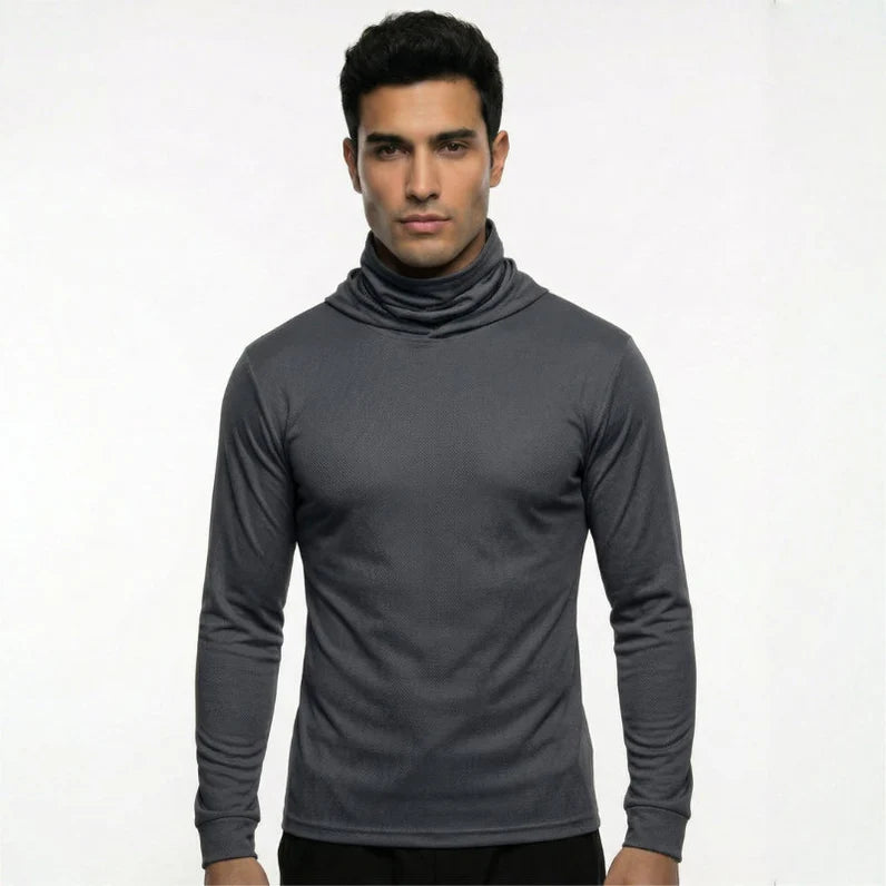 Long Sleeve Hooded Work Shirt with Built-In Face Mask – Sun Protection Unisex Workwear
