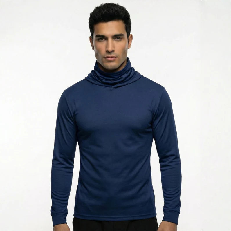 Long Sleeve Hooded Work Shirt with Built-In Face Mask – Sun Protection Unisex Workwear