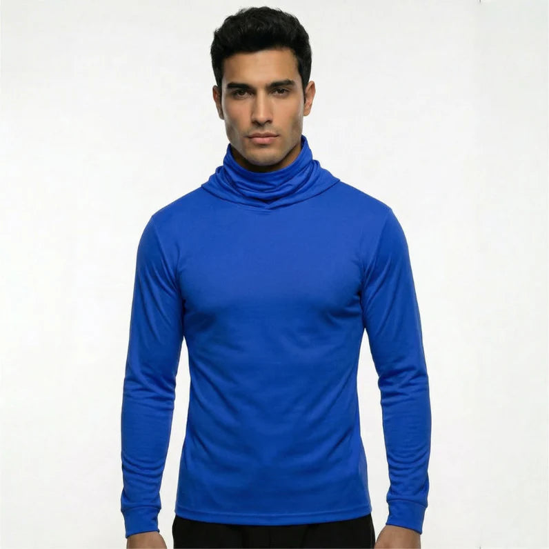Long Sleeve Hooded Work Shirt with Built-In Face Mask – Sun Protection Unisex Workwear