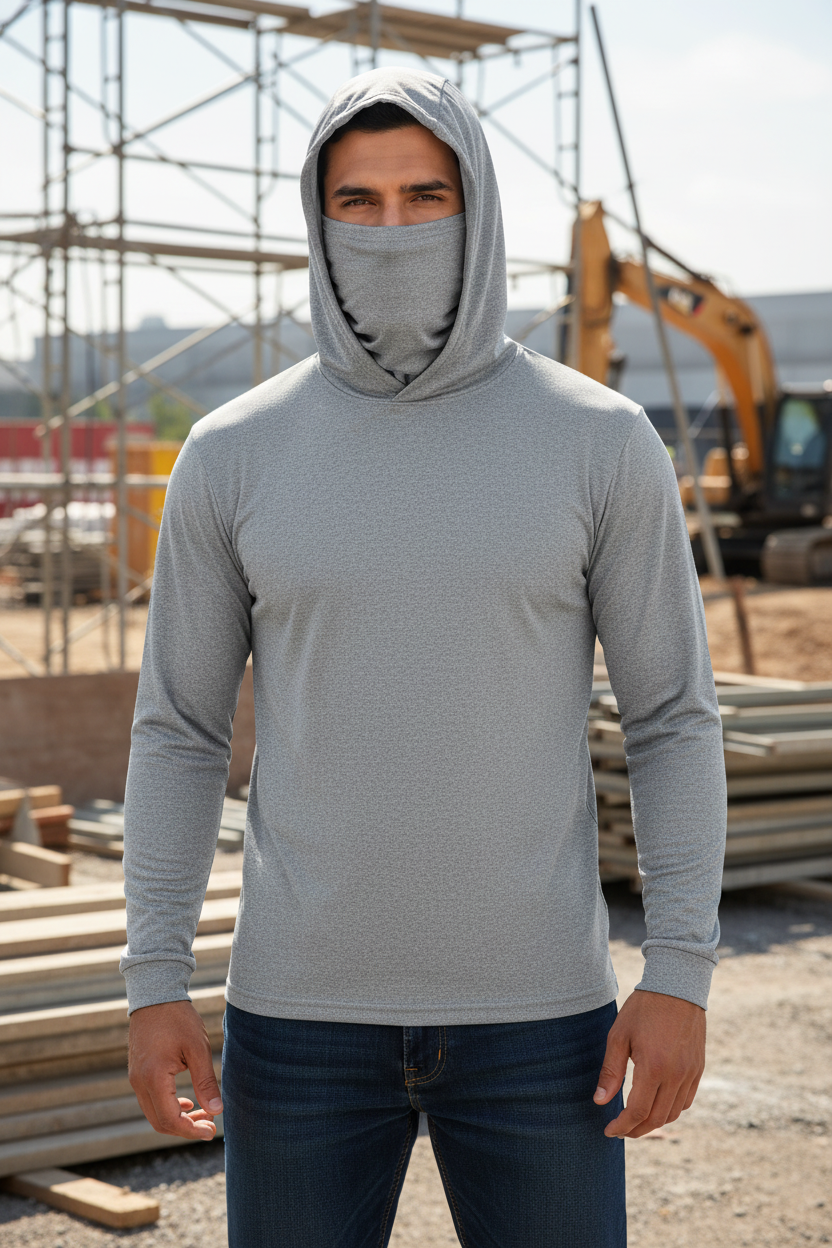 Athletic Heather Hooded Work Shirt with Mask – Lifestyle