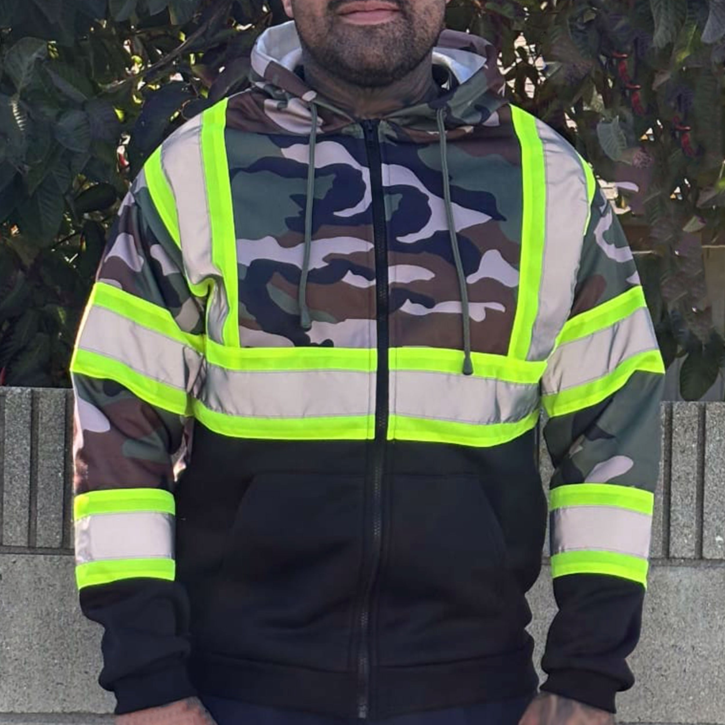 Color Block Zip-Up Hoodie with Reflective Stripes