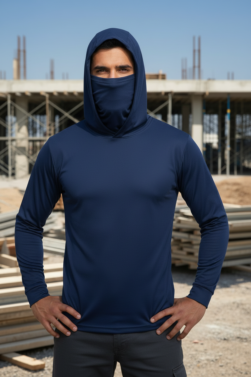 Navy Hooded Work Shirt Lifestyle