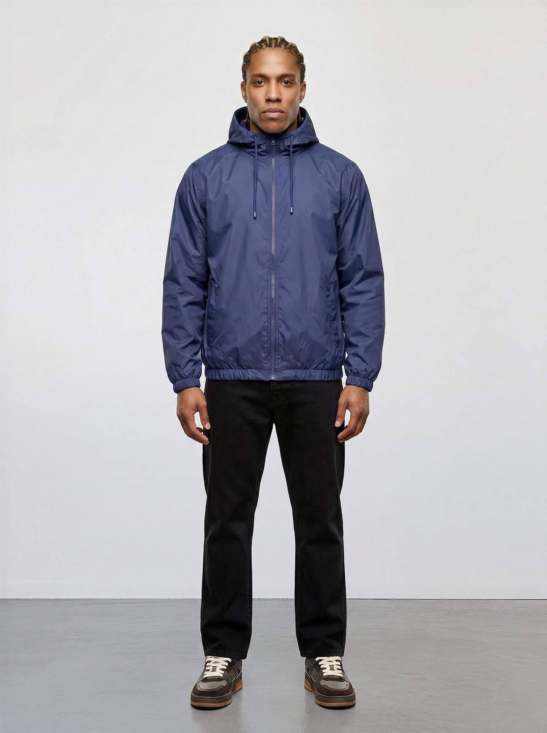 Zip-Up Windbreaker Jacket with Hood – Black, Navy & Charcoal