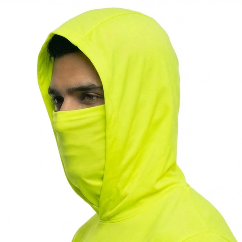 Long Sleeve Hooded Work Shirt with Built-In Face Mask – Sun Protection Unisex Workwear