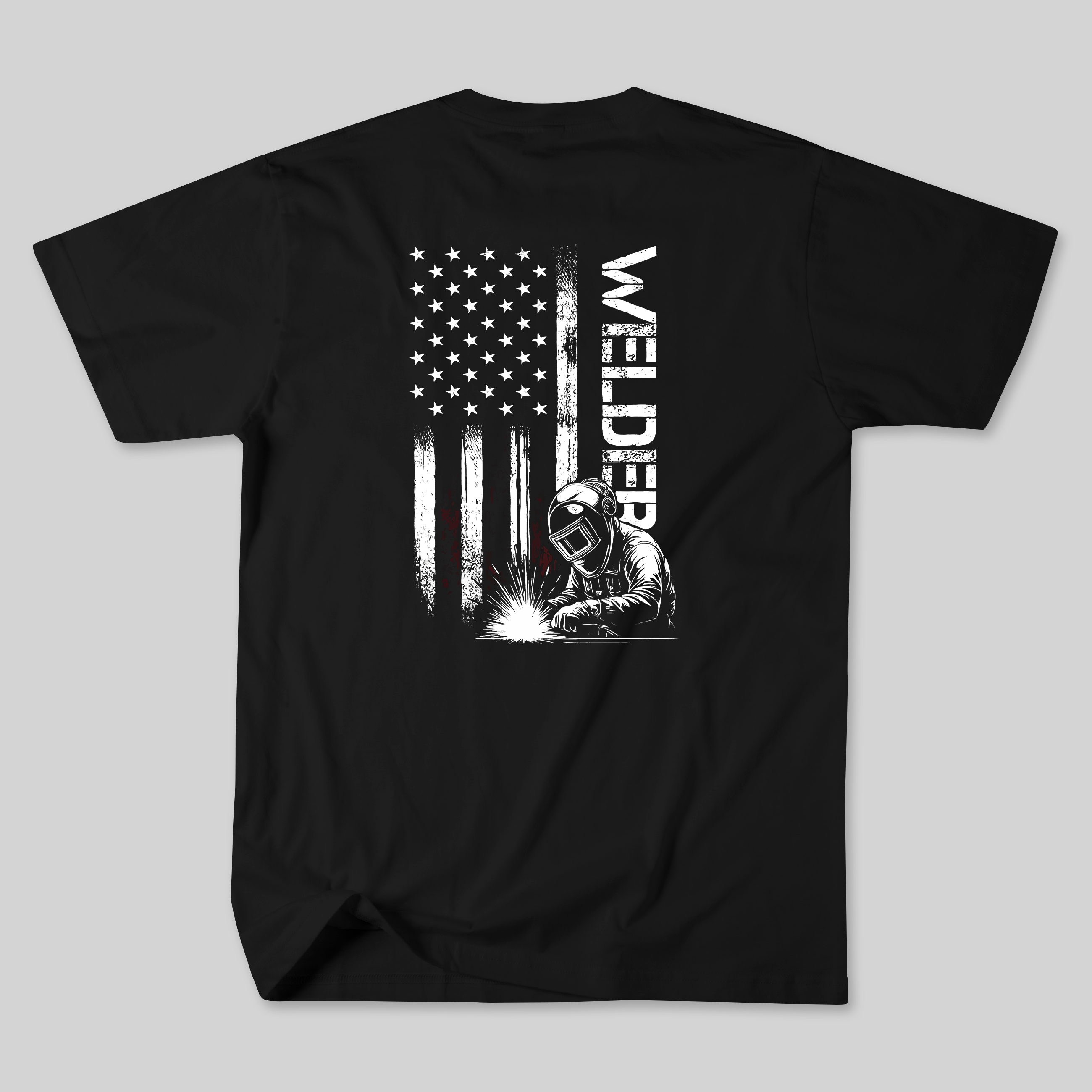 USA Welder graphic t-shirt with welding sparks design on black heavyweight cotton tee