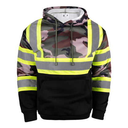 Color Block Pullover Hoodie with Reflective Stripes