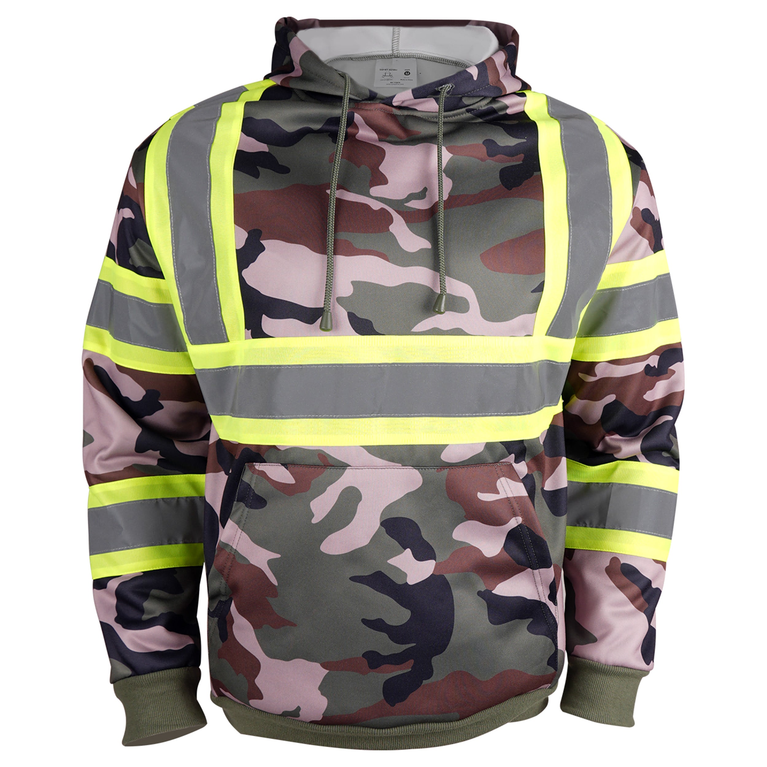 Reflective Stripe Pullover Hoodie with Front Pockets