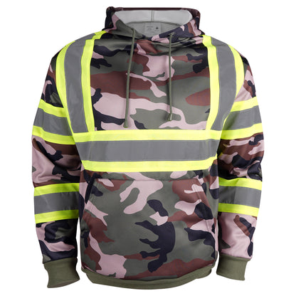 Reflective Stripe Pullover Hoodie with Front Pockets