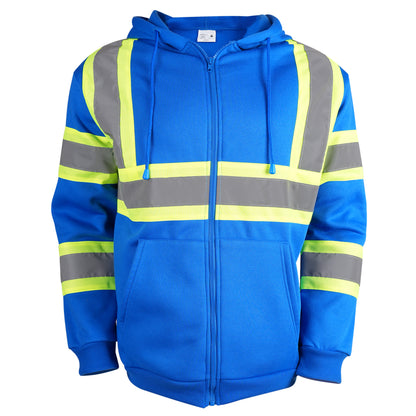 Reflective Stripe Zip-Up Hoodie with Pockets