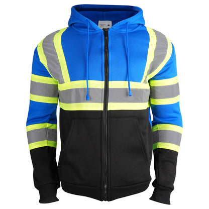 Color Block Zip-Up Hoodie with Reflective Stripes