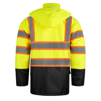 2- Tone Reflective Parka Jacket with Hood and Front Pockets