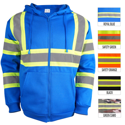 Reflective Stripe Zip-Up Hoodie with Pockets