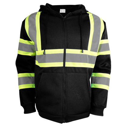Reflective Stripe Zip-Up Hoodie with Pockets