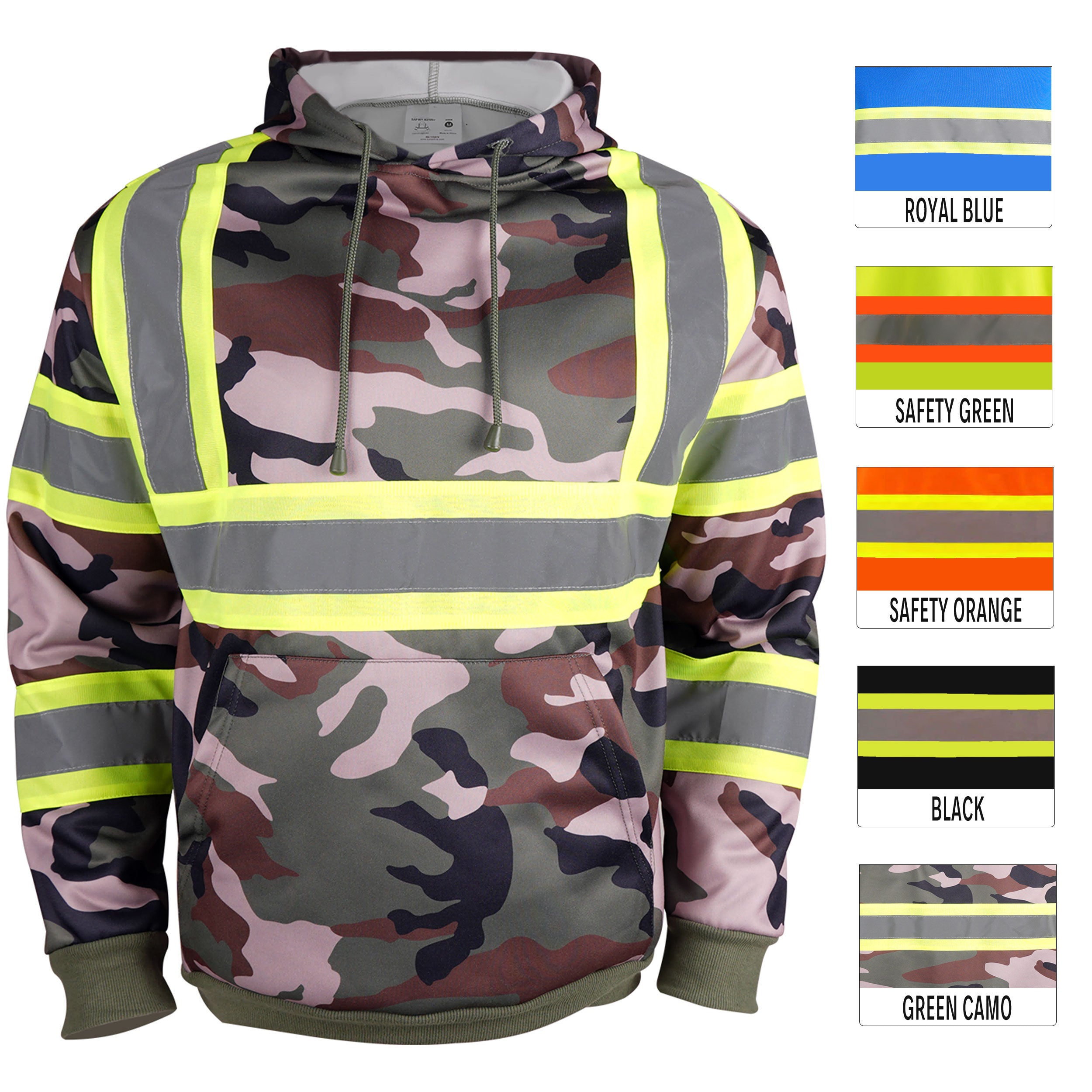Reflective Stripe Pullover Hoodie with Front Pockets