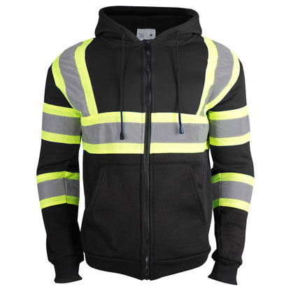 Color Block Zip-Up Hoodie with Reflective Stripes