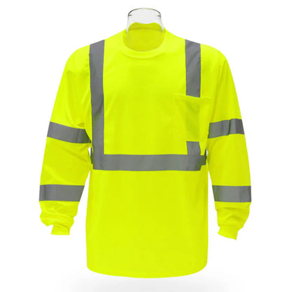 High Visibility Safety Long Sleeve T-Shirt – Reflective Workwear with Front Pocket