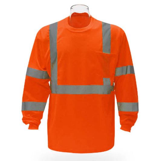 High Visibility Safety Long Sleeve T-Shirt – Reflective Workwear with Front Pocket