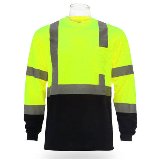 High Visibility Safety Color Block Long Sleeve T-Shirt with Front Pocket – Reflective Workwear for Enhanced Safety