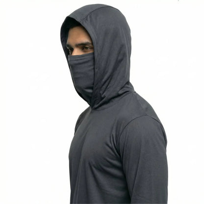 Long Sleeve Hooded Work Shirt with Built-In Face Mask – Sun Protection Unisex Workwear