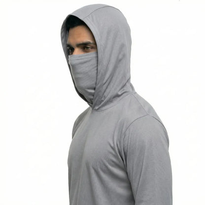Long Sleeve Hooded Work Shirt with Built-In Face Mask – Sun Protection Unisex Workwear