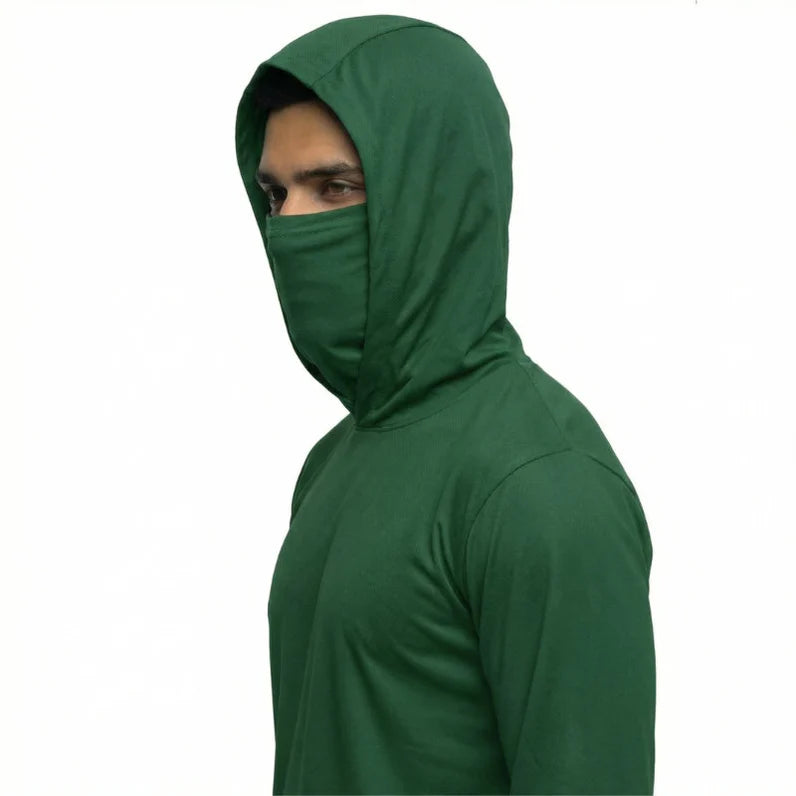 Long Sleeve Hooded Work Shirt with Built-In Face Mask – Sun Protection Unisex Workwear