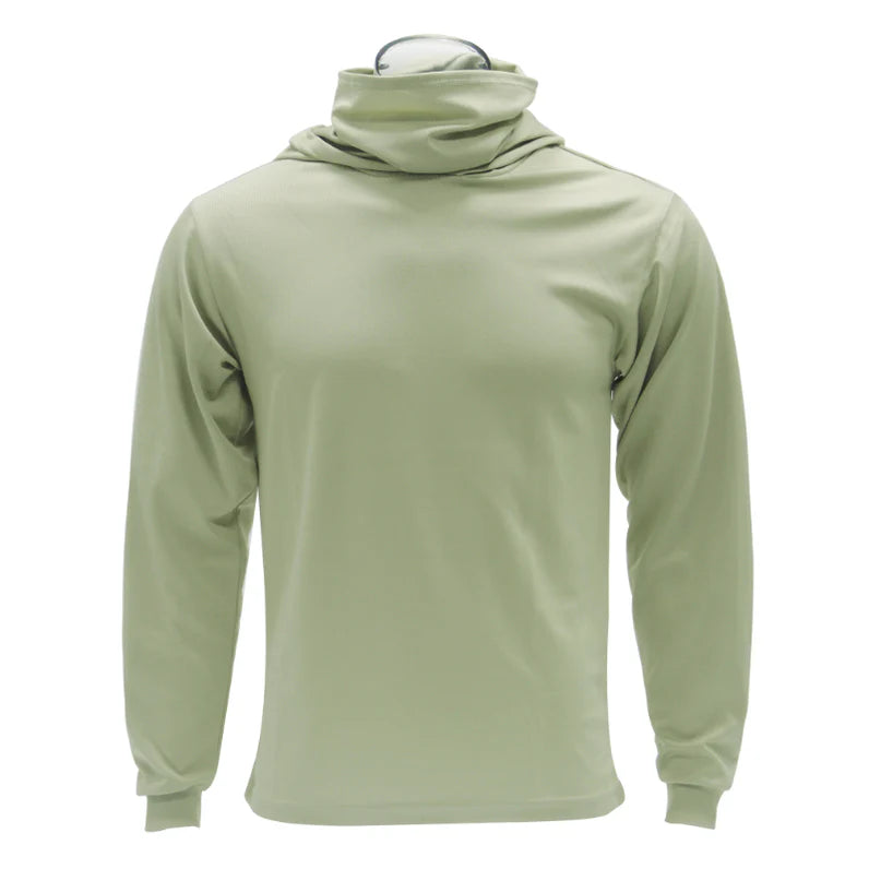 Long Sleeve Hooded Work Shirt with Built-In Face Mask – Sun Protection Unisex Workwear