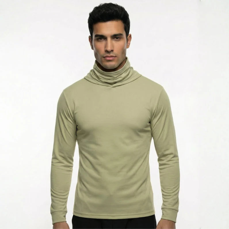 Long Sleeve Hooded Work Shirt with Built-In Face Mask – Sun Protection Unisex Workwear