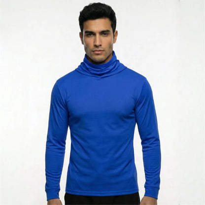 Long Sleeve Hooded Work Shirt with Built-In Face Mask – Sun Protection Unisex Workwear