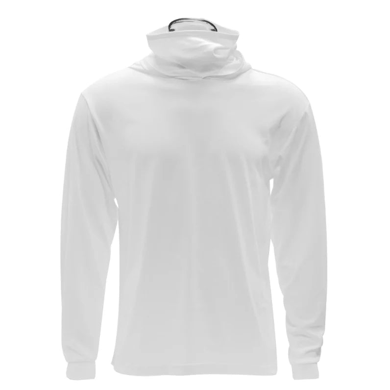 Long Sleeve Hooded Work Shirt with Built-In Face Mask – Sun Protection Unisex Workwear