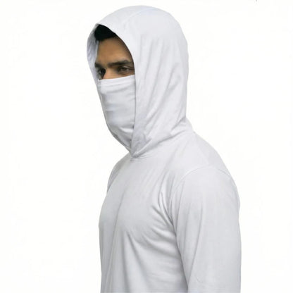 Long Sleeve Hooded Work Shirt with Built-In Face Mask – Sun Protection Unisex Workwear