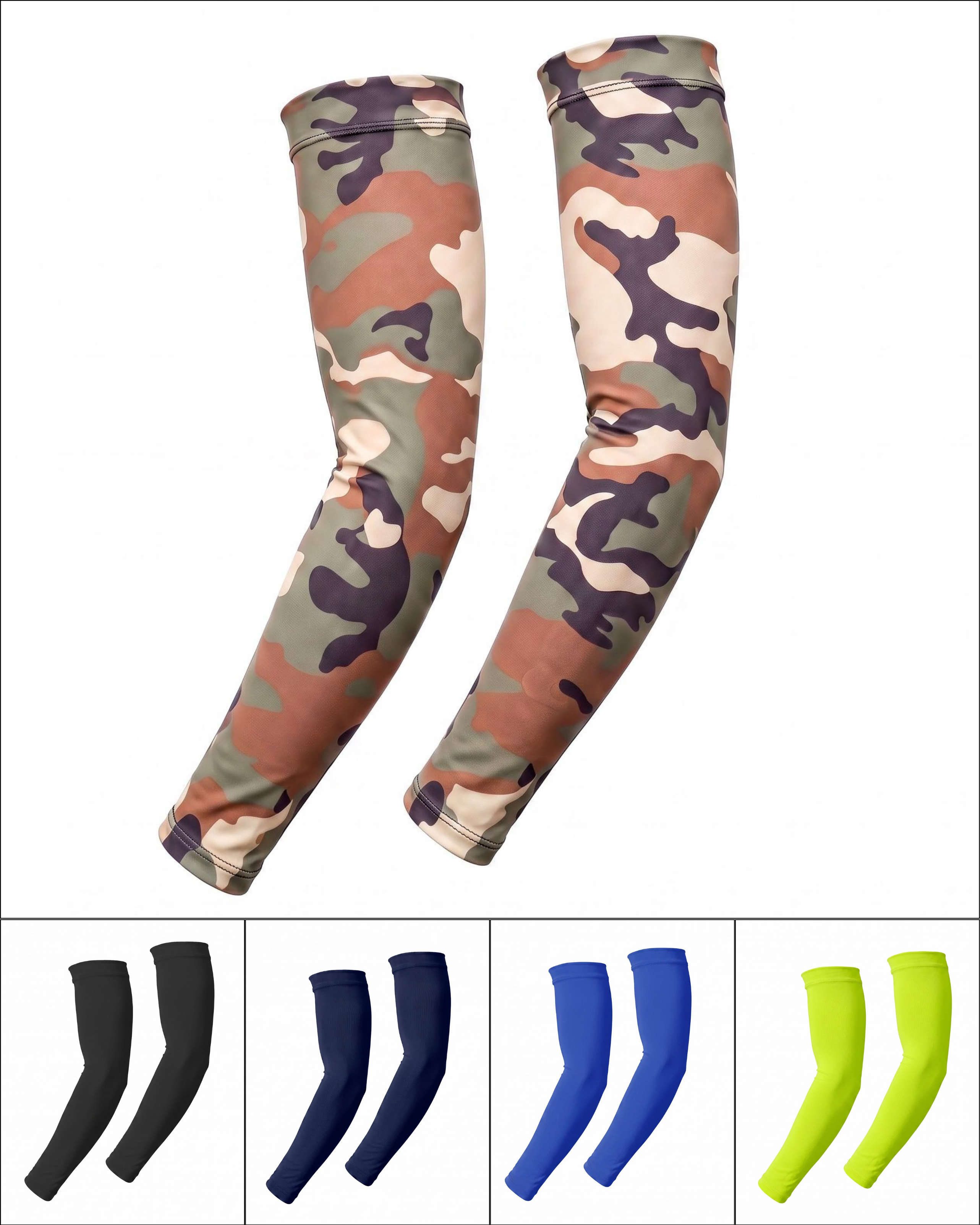 Cooling Arm Sleeves with Silicone Grip Band – UPF 50+ Sun Protection (Pair)