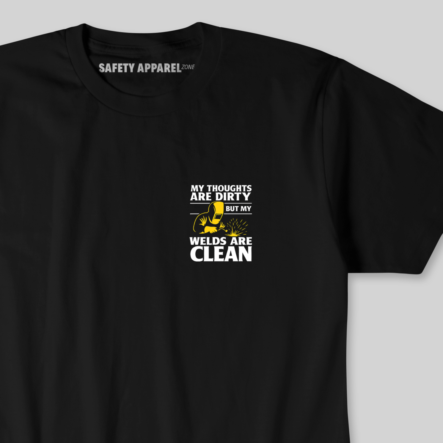 Black t-shirt with a graphic of a welder 