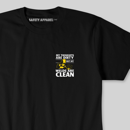 Black t-shirt with a graphic of a welder 