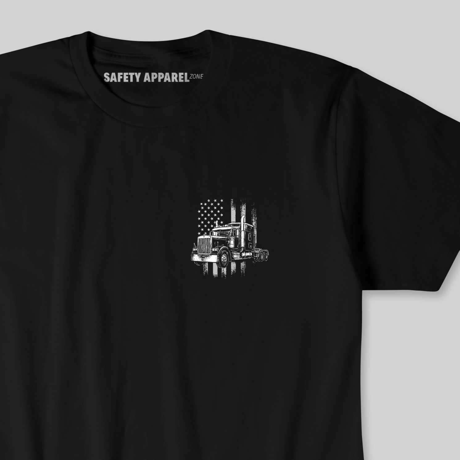 black shirt semi with usa flag