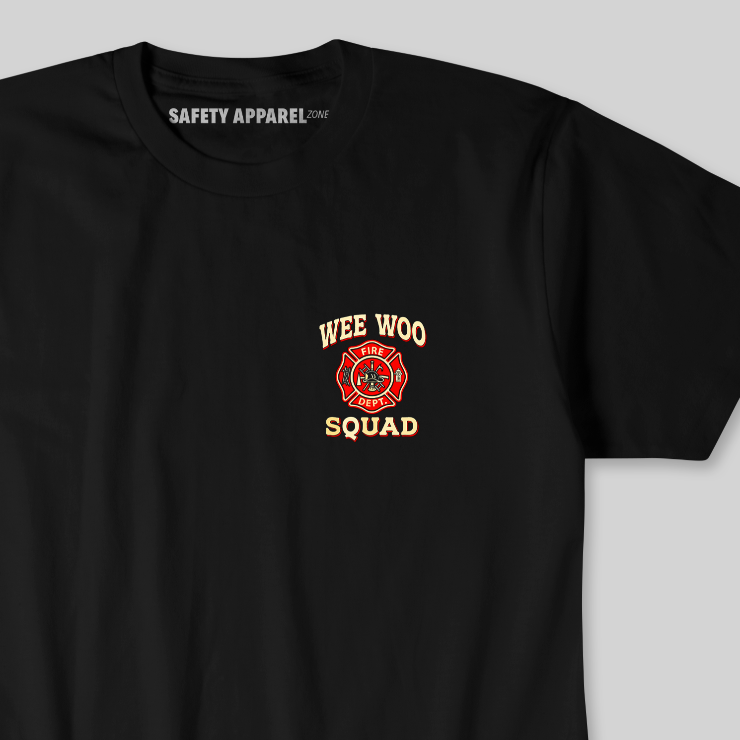 Black t-shirt with 'Wee Woo Squad' logo , fire department