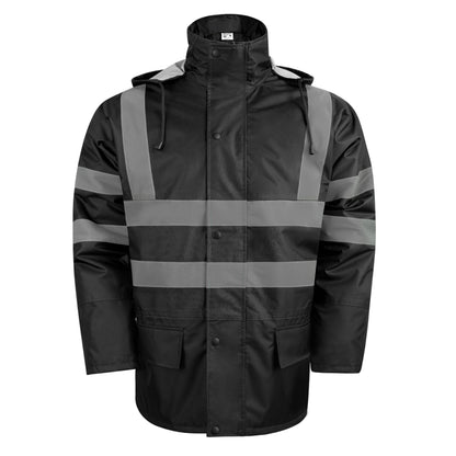 Reflective Parka Jacket with Hood and Front Pockets