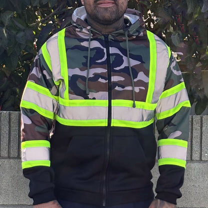 Color Block Zip-Up Hoodie with Reflective Stripes