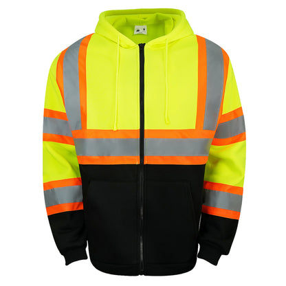 Color Block Zip-Up Hoodie with Reflective Stripes