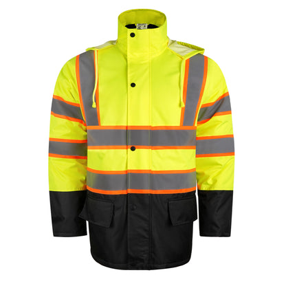 2- Tone Reflective Parka Jacket with Hood and Front Pockets