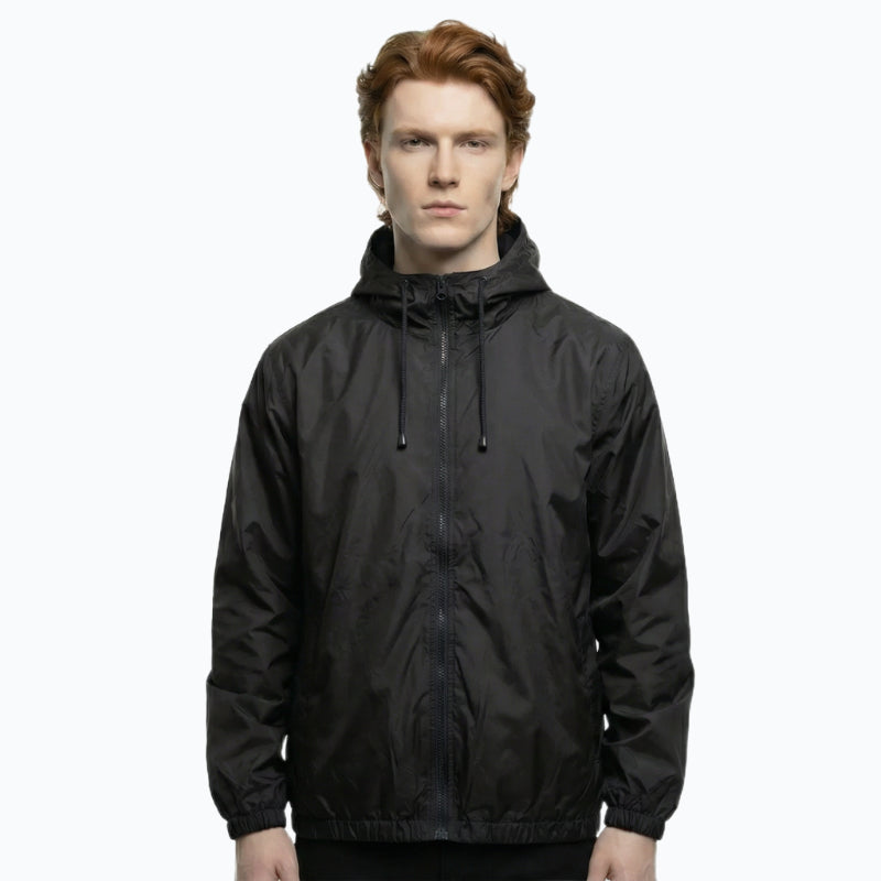 Zip-Up Windbreaker Jacket with Hood – Black, Navy & Charcoal