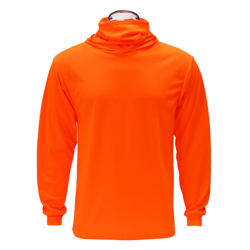Long Sleeve Hooded Work Shirt with Built-In Face Mask – Sun Protection Unisex Workwear