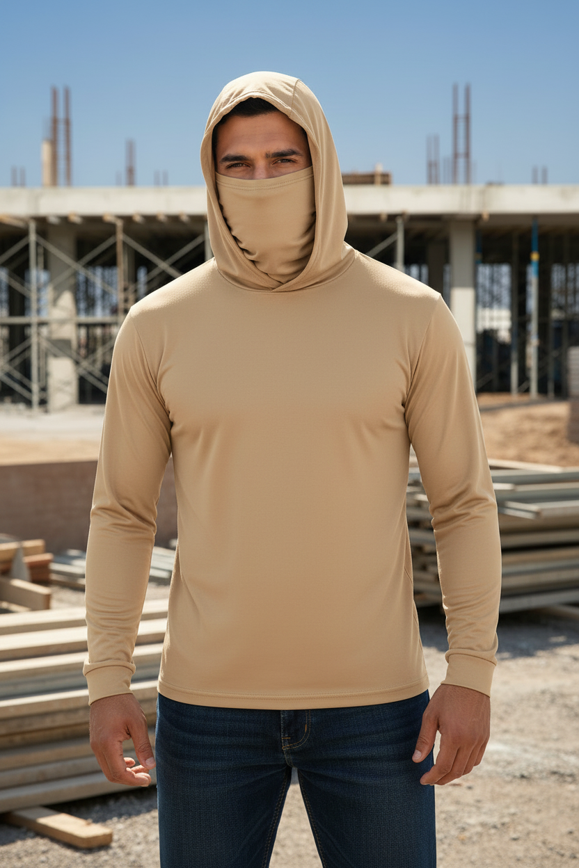 Sand Hooded Work Shirt Lifestyle