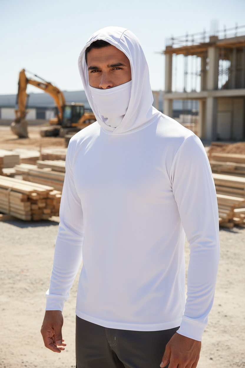 White Hooded Work Shirt Lifestyle